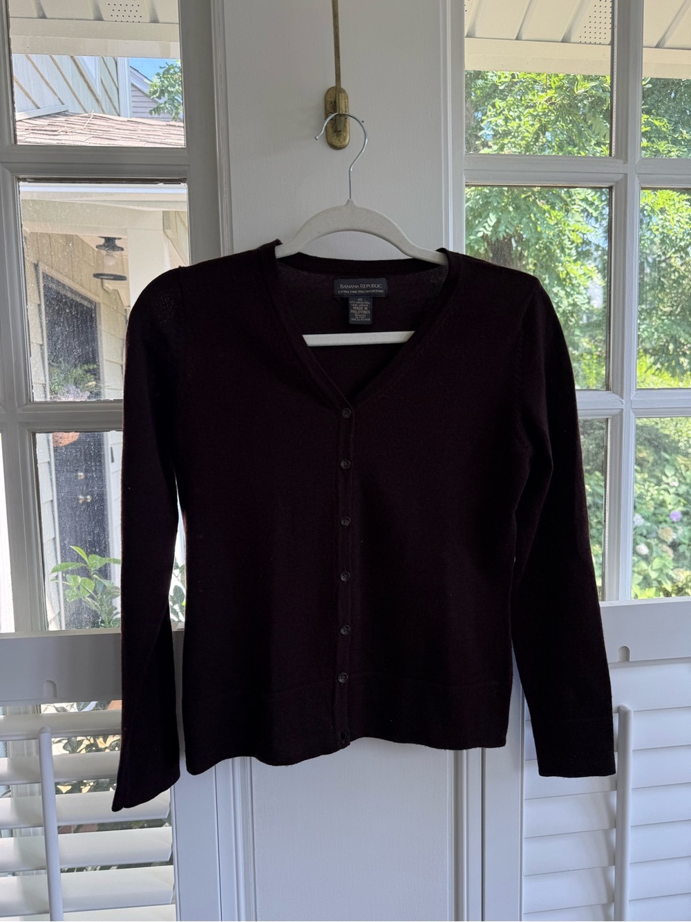 Banana Republic Dark Brown V-Neck Button Cardigan Extra Fine Italian Merino XS